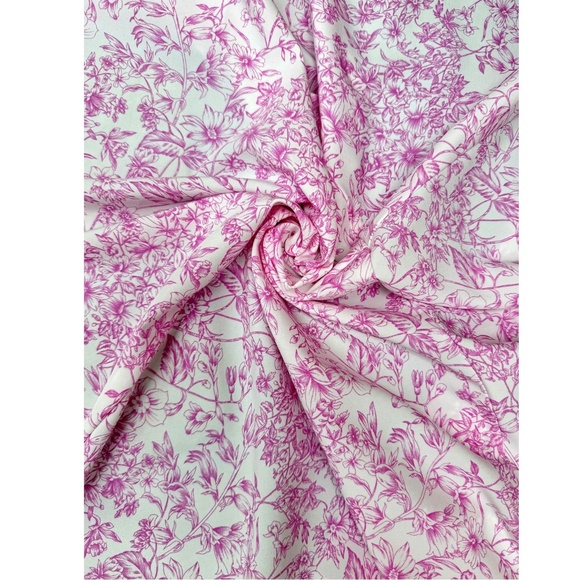 Boho Pink on White Floral V neck Ruffle Midi Dress Wrap Style Short Sleeve - Picture 8 of 9